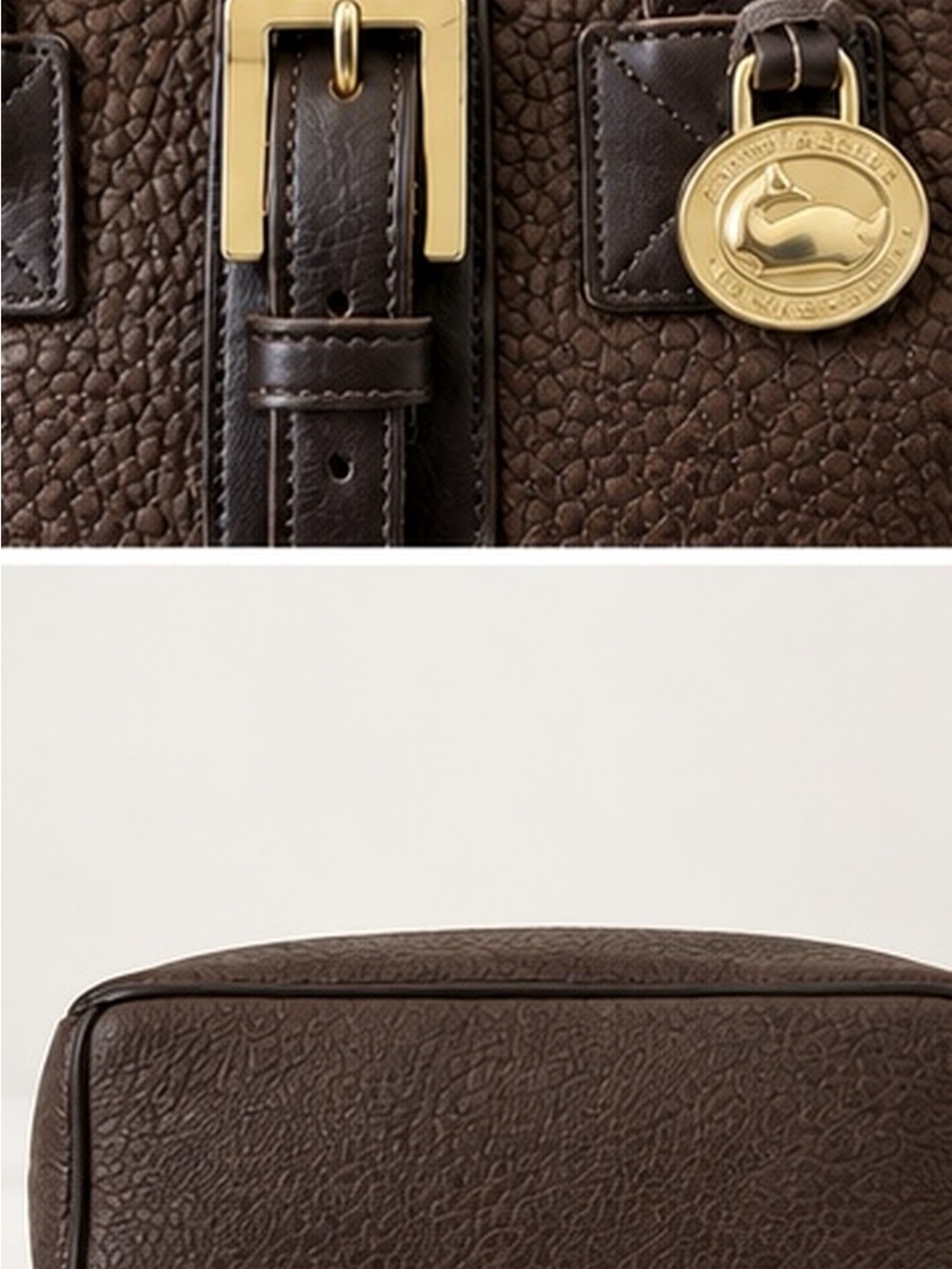 Vintage Dooney & Bourke Brown Leather Pebbled Tote with Gold Hardware - Picture 4 of 6